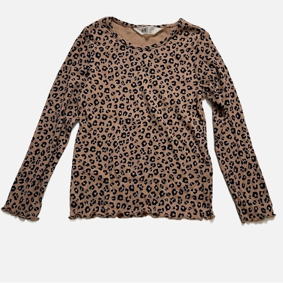 H&M Girl’s Leopard Print Long Sleeve Ruffle Top - 6-7Y - Picture 1 of 8